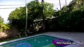 broke busty asian teen fucked hard pov poolside outdoors