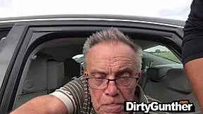 grandpa finally gets to fuck horny young babe outdoors for cash in car