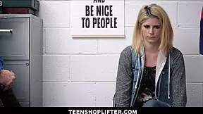 blonde teen madison haze caught stealing underwear rips clothes teases guard's monster cock