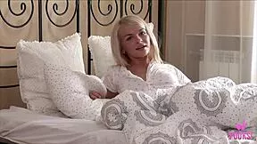 Petite Blonde Wynter's Shaved Twat Bent Over Doggystyle Rubs Clit to Orgasm!