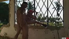 Hot invader sneaks into abandoned house for balcony kitchen public pounding frenzy