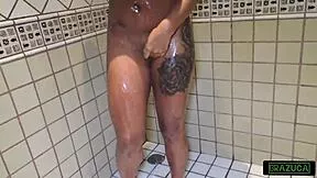 Fierce Tattooed Brazilian Brunette 18yo Natural Tits in Shower - Andressa Soares