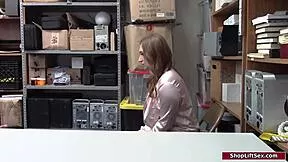 damn this busty redhead shoplifter in lingerie gets her big tits ass fucked doggystyle by the officer at work