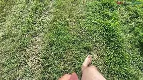 wanna stroke your cock while i masturbate barefoot outdoors this fall?