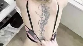 stepmom begs stepson to fuck her fat ass hard in kitchen till she cums happy