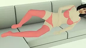 Chinese Model Fucks Photographer on Sofa in Red Lingerie to Settle Photo Debt