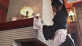 133cm petite japanese cosplay maid masturbates with dildo toys