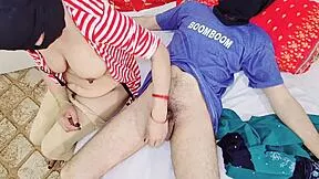 indian muslim wife rides husband's cock hard while moaning dirty hindi words in bedroom close-up