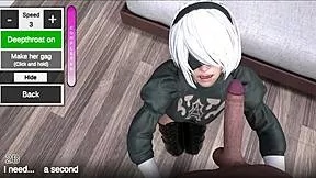 Blonde 2B android slut deepthroats then rides cowgirl before anal doggy creampie pounding?