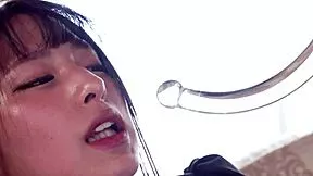 133cm petite japanese cosplay maid masturbates with dildo toys