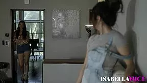 alluring brunette bella roland spreads legs for juicy pussy licks on petite latina isabella nice