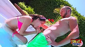 Funsize Petite Teen's Tight Pussy Stretched Poolside Rough