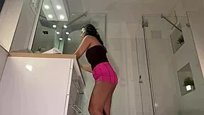 hot sexy milf strips bra and panties in bathroom flashing pussy and ass 🔥🍑💦