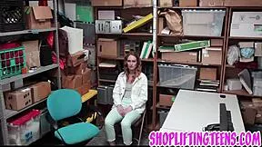 Busty blonde teen shoplifter bounces on cop cock after bust