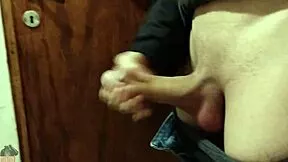 Skinny teen jerks monster cock solo in bathroom mirror