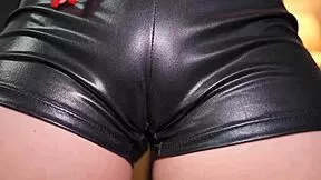 oh man stepsis in latex shorts shows off that cameltoe tease up close... damn juicy