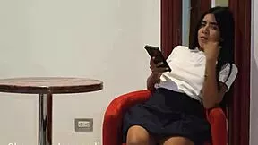 Uniformed stepsister catches me stroking cock in room