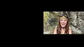 redhead nerd drools sloppy on big cock teasing with hairy pussy at festival party