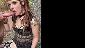 redhead nerd drools sloppy on big cock teasing with hairy pussy at festival party