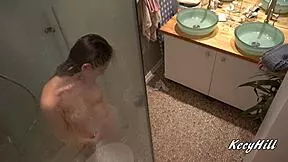 busty brunette kecy soaps naked big tits and skinny ass in shower