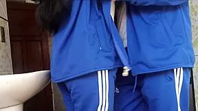 hey, caught this schoolgirl getting doggystyled in bathroom by classmate