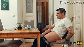 daddy4k hot brunette gf cheats quietly with old guy while boyfriend watches tv stockings heels