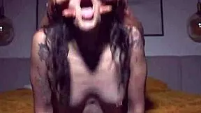 Skinny colombian wife with blue eyes rides monster cock tight pussy closeup on bed