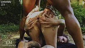 Her cuck boyfriend listens as slut begs for bbc ass pounding then swallows piss in garden!