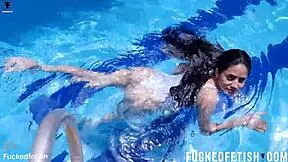 Sexy Helen Star Drenches Big Natural Tits In White Swimwear Pool Play!
