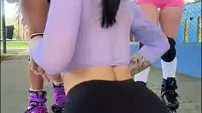 naughty latinas flash tits outdoors then rip clothes for wet lesbian threesome orgy