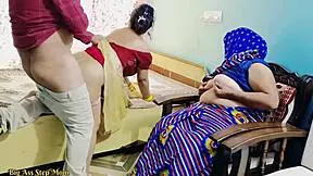 indian stepmom and stepdaughter share outdoor pounding with boy