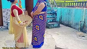 indian stepmom and stepdaughter share outdoor pounding with boy