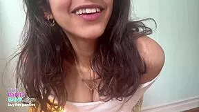 Petite Middle Eastern teen cums stretching tight asshole with large pink dildo