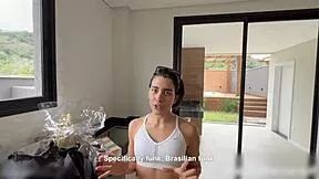 Brunette Latina pornstar in lingerie seduces delivery guy with perfect ass worship