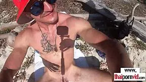 petite thai teen cherry rides big white cock pov on sunny beach as skinny amateur gets outdoor pounding