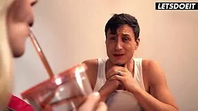 😍 Blonde teen babe Missy Luv rides big cock deep in horny hostel pussy pounding 👅