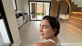 Brunette Latina pornstar in lingerie seduces delivery guy with perfect ass worship