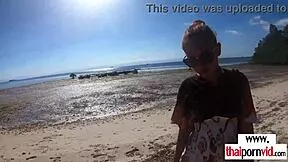 petite thai teen cherry rides big white cock pov on sunny beach as skinny amateur gets outdoor pounding
