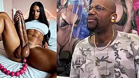 Big-Breasted Trans Damsel Sucks Ebony Cock with Anal Beads