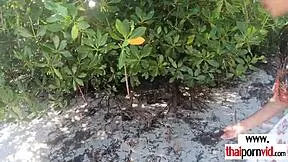 petite thai teen cherry rides big white cock pov on sunny beach as skinny amateur gets outdoor pounding