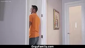 stepbrother and stepsister warmly greet cousin for wild family orgy