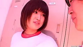 after sport class the curvy japanese virgin teen with big natural tits gets seduced by classmate for her first suck in uncensored jav