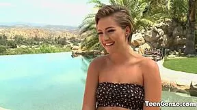 short hair teen babe takes hard pussy pounding for creampie finish