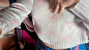 A sexy colombian brunette babe strips panties and toys her huge tits big ass vagina seductively.