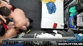 security staff gangbang pixie petite latina's small tits body in office striptease