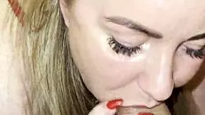 blonde mommy gives stepson huge tit blowjob in bed to make him happy