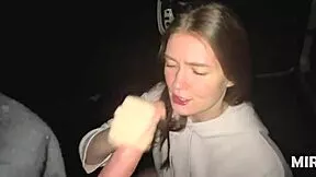 seductive german teen slut rides lover's cock car facial cumshot amateur