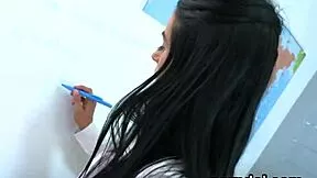 Why does this young bookworm beg her old instructor to poke her trimmed pussy?