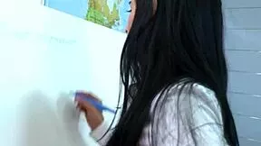 Why does this young bookworm beg her old instructor to poke her trimmed pussy?