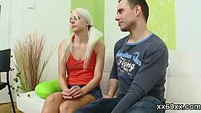 lover helps stretch trim teen virgin pussy for deep defloration penetration